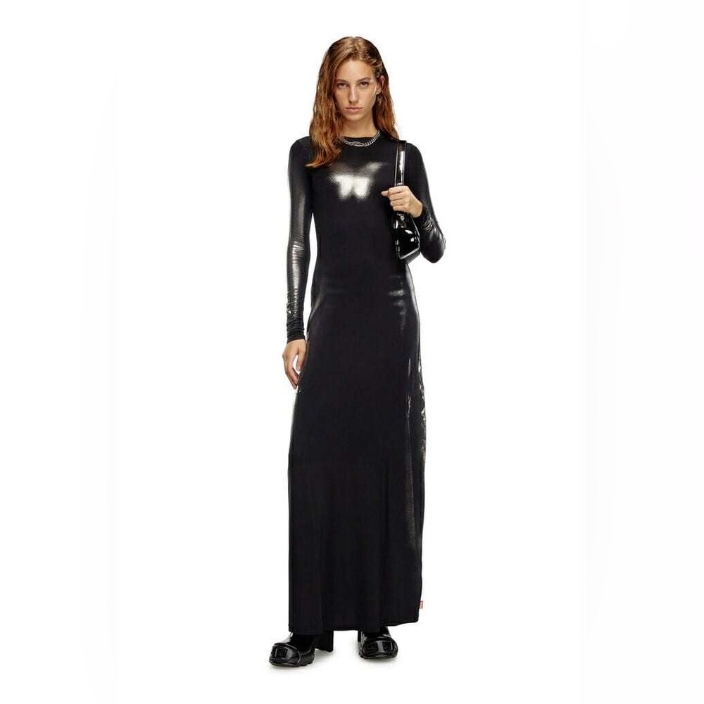 Diesel Black Glossy Long Sleeve Maxi Dress Size S
